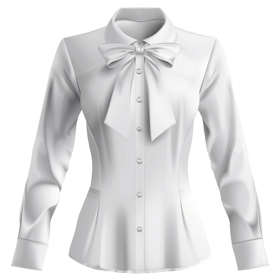 Elegant Womens White Long Sleeve Blouse with Big Bow png