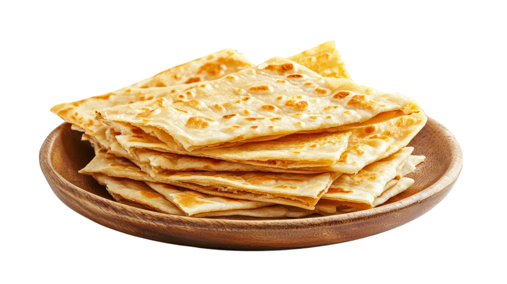 Delicious layered flatbread served on wooden plate, showcasing golden edges and crispy texture, perfect for any meal or snack png
