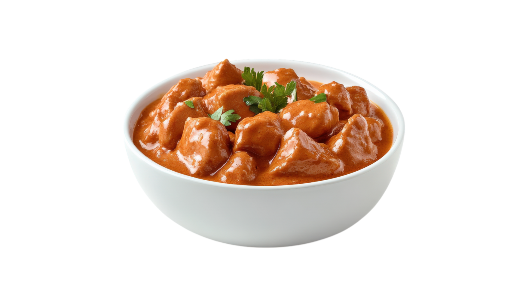 Creamy tomato based curry with tender chicken pieces, garnished with fresh herbs. This dish is rich, flavorful, and perfect for comforting meal png