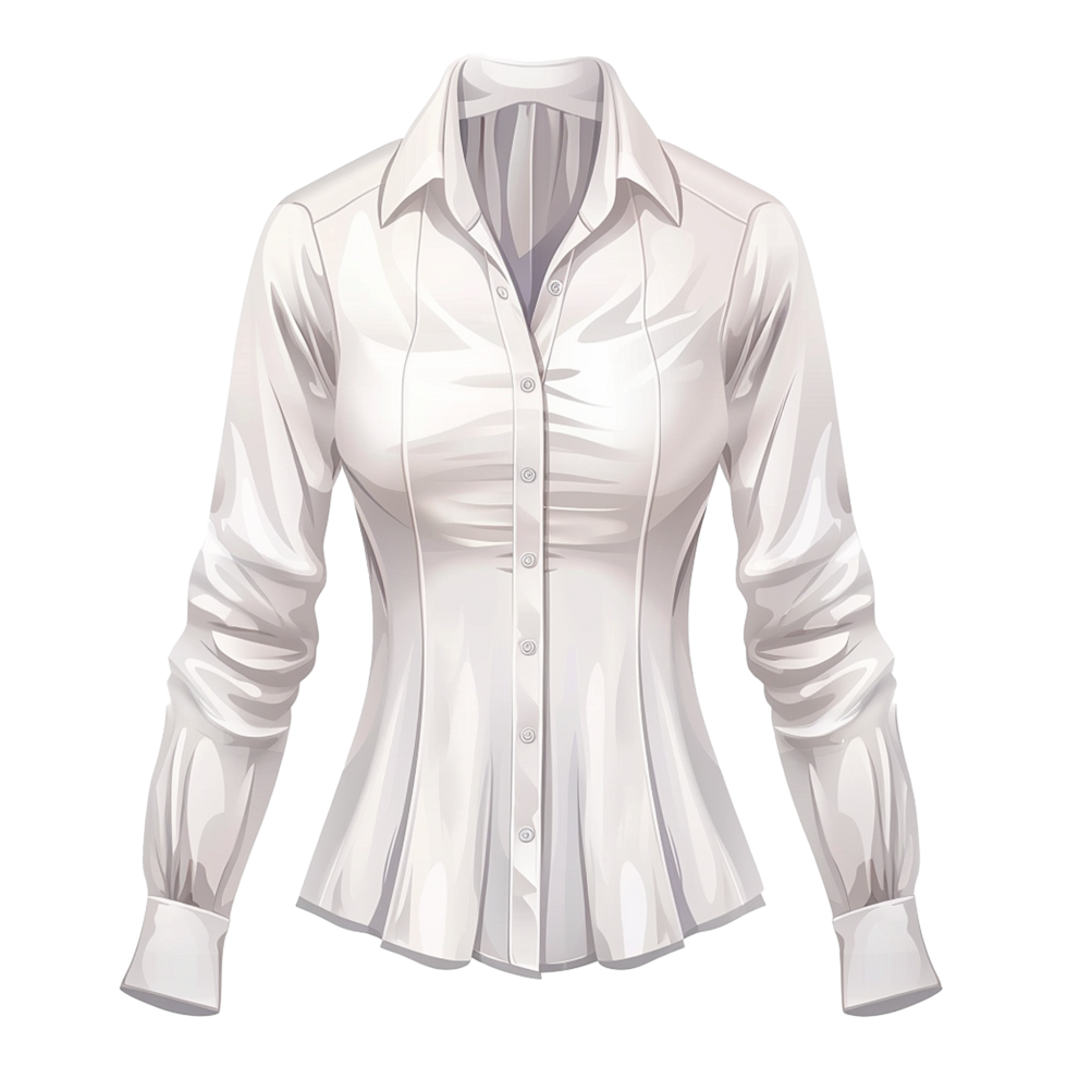 Elegant Womens White Long Sleeve Button Up Shirt Blouse Fashion Design Illustration png