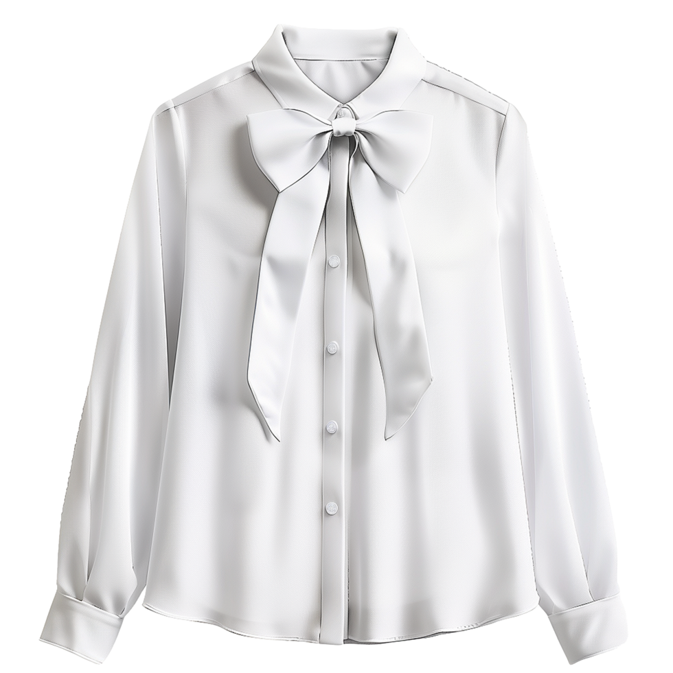Elegant White Long Sleeve Blouse with Big Bow Tie Neck Detail png