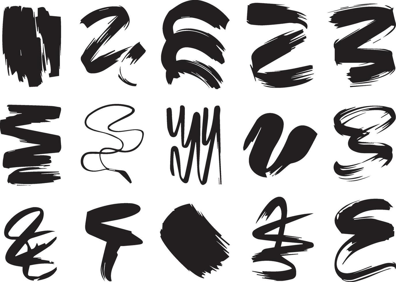 A set of black ink brush strokes on a white background vector