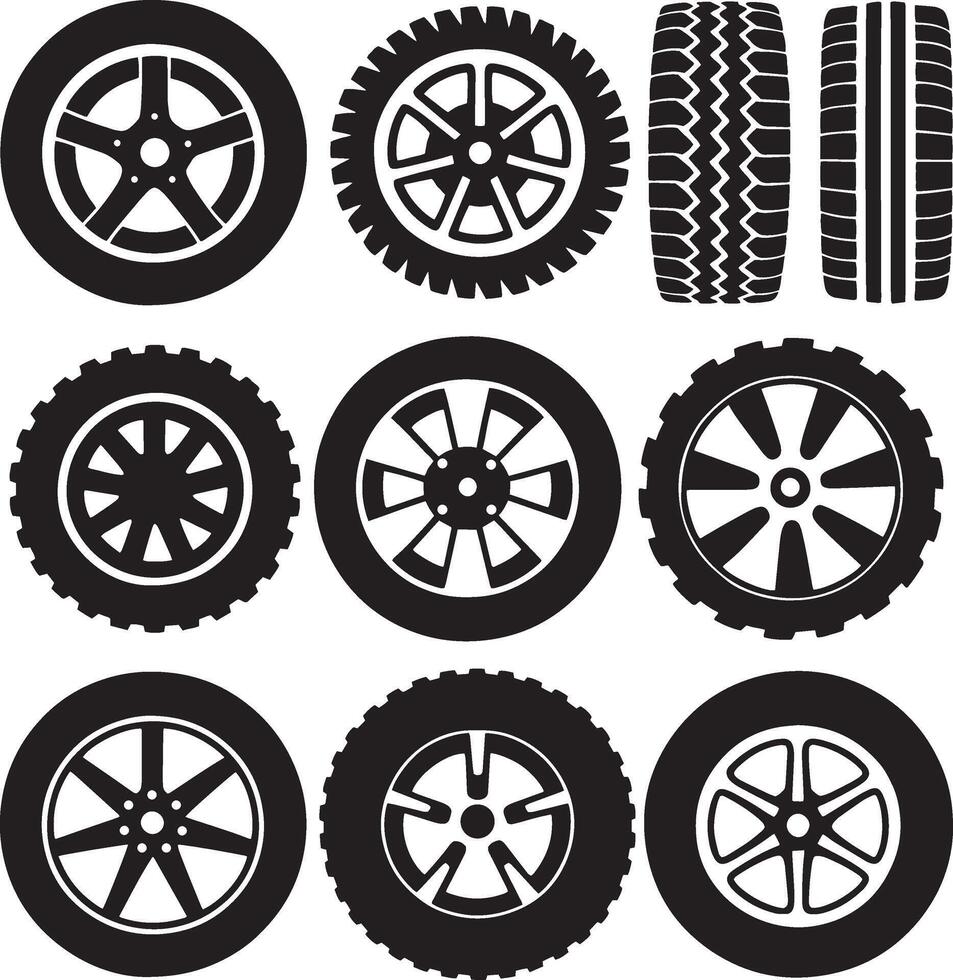 set of car wheels and tires vector