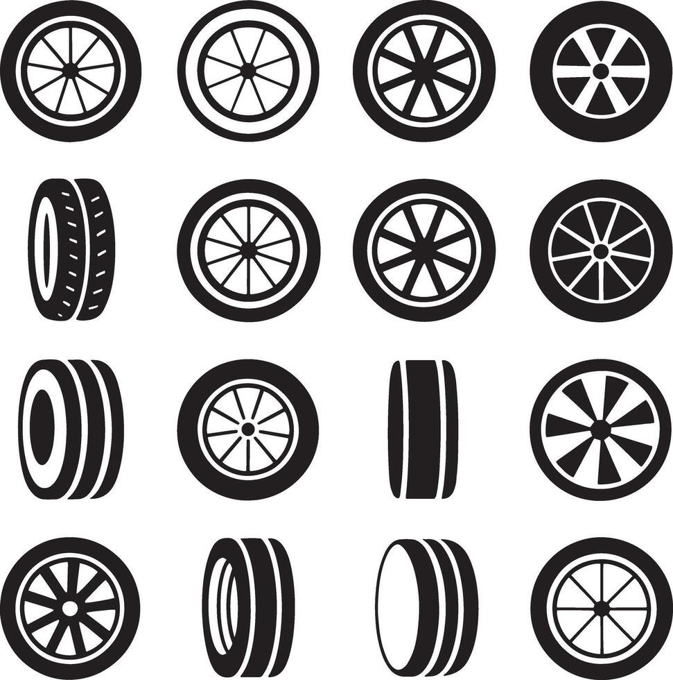 A set of car wheels icons on a white background vector