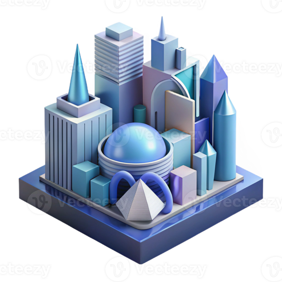 dramatic creative An abstract representation of a cityscape, using geometric shapes and bold lines, in a futuristic, architectural style genuine png