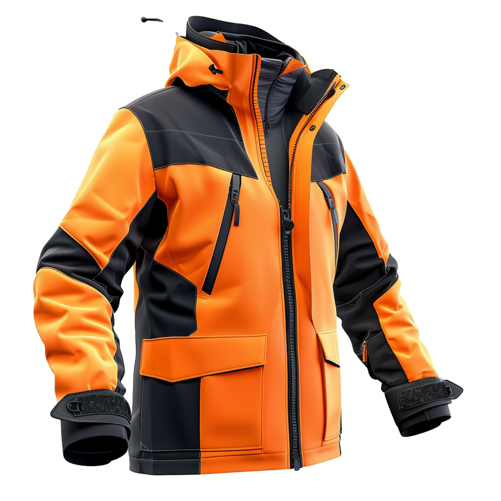 HighVisibility Orange and Black Waterproof Winter Jacket with Detachable Hood png