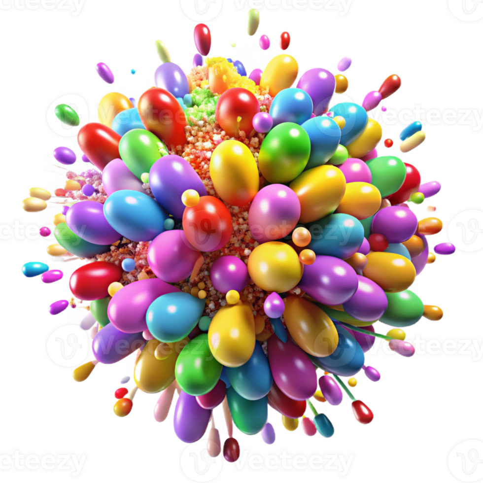 serene artistic A chaotic explosion of colorful particles, resembling a burst of confetti, in a celebratory, festive style high resolution png