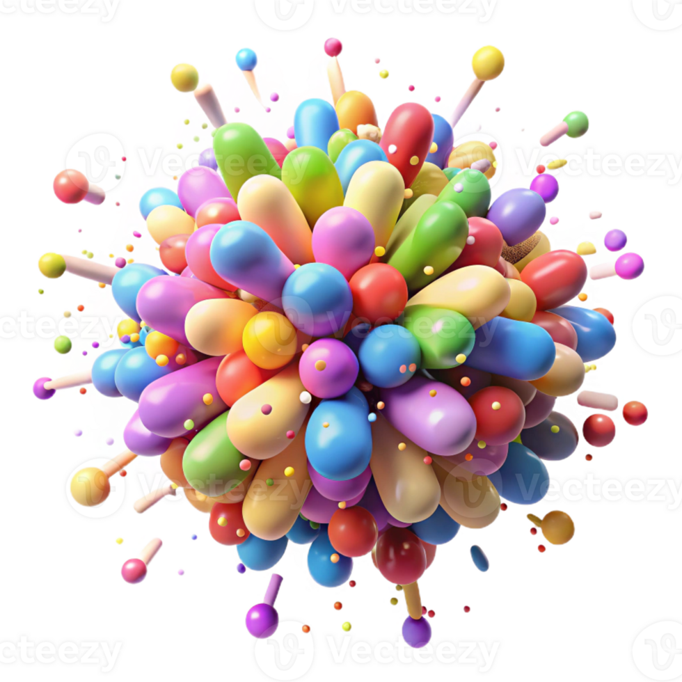 vibrant modern A chaotic explosion of colorful particles, resembling a burst of confetti, in a celebratory, festive style professional png