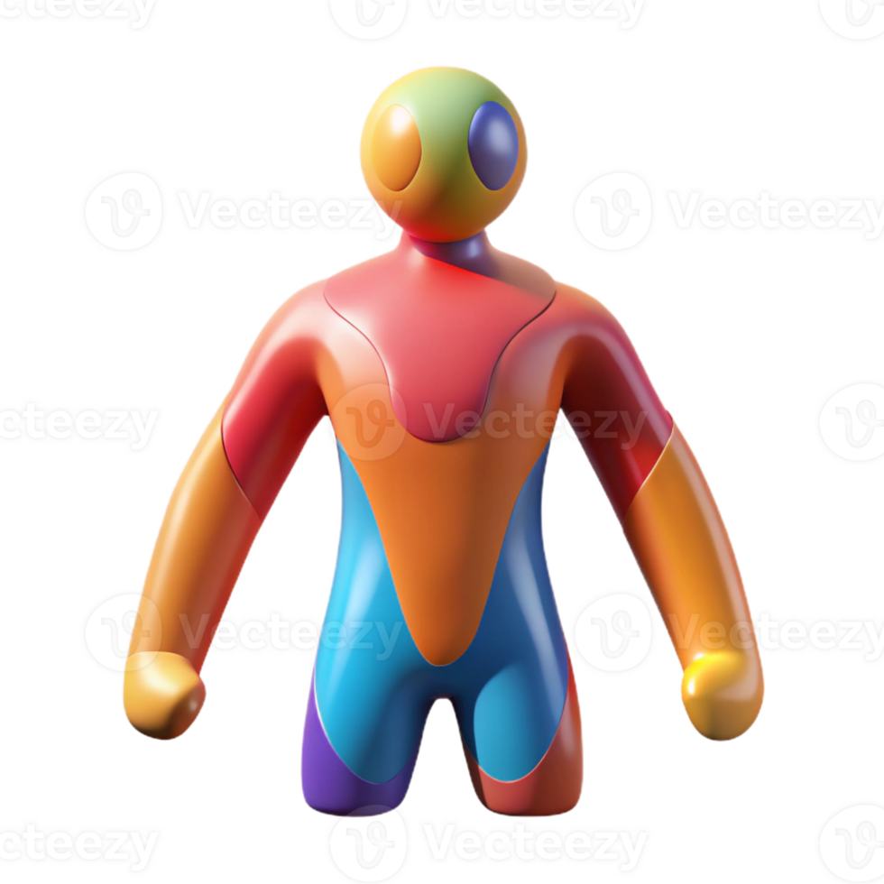 vibrant rustic An abstract interpretation of a human figure, using distorted proportions and bold colors, in a surrealist, figurative style 4K png