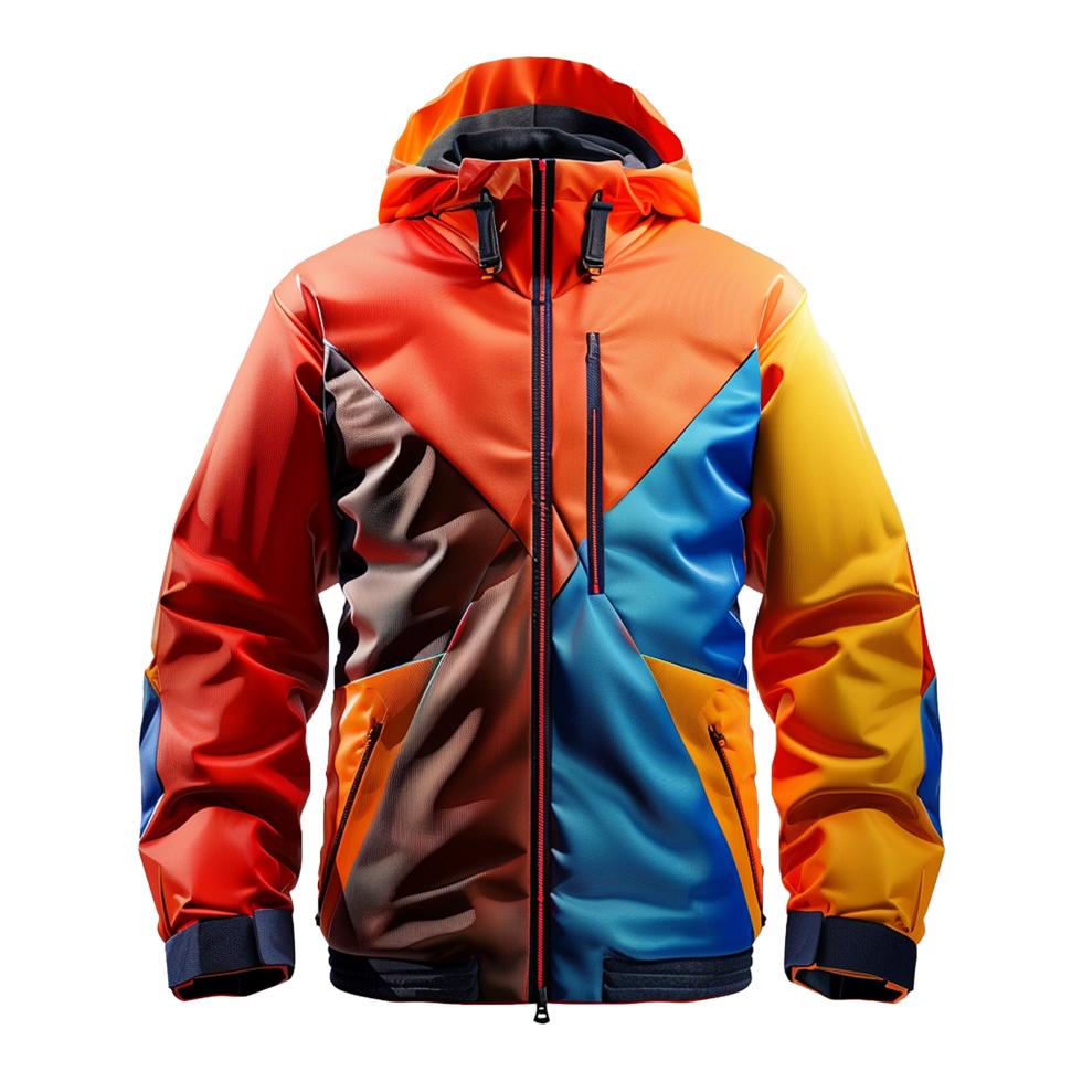 Stylish Multicolored Mens Ski Jacket with Hood and Zipper png
