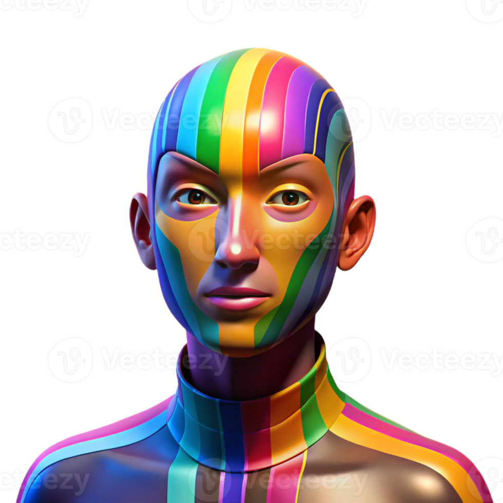 stunning vintage Portrait of a person with colorful, abstract face paint, illuminated by a rainbow of light, psychedelic style authentic png