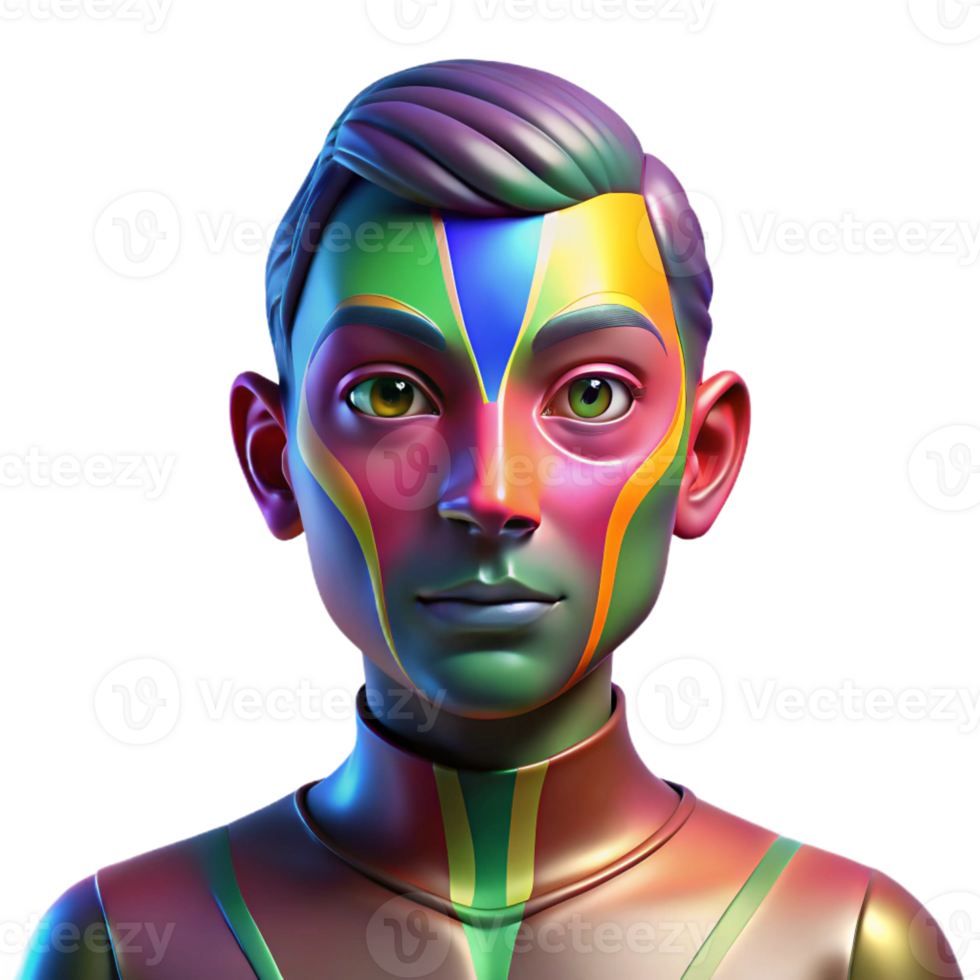 wonderful abstract Portrait of a person with colorful, abstract face paint, illuminated by a rainbow of light, psychedelic style 4K png
