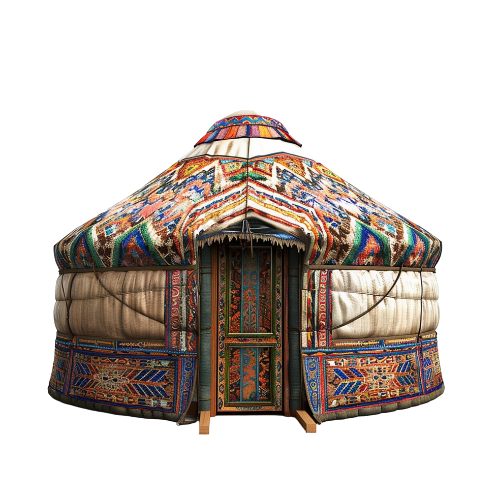 Ornate and Colorful Traditional Mongolian Yurt Ger Tent with Intricate Designs png