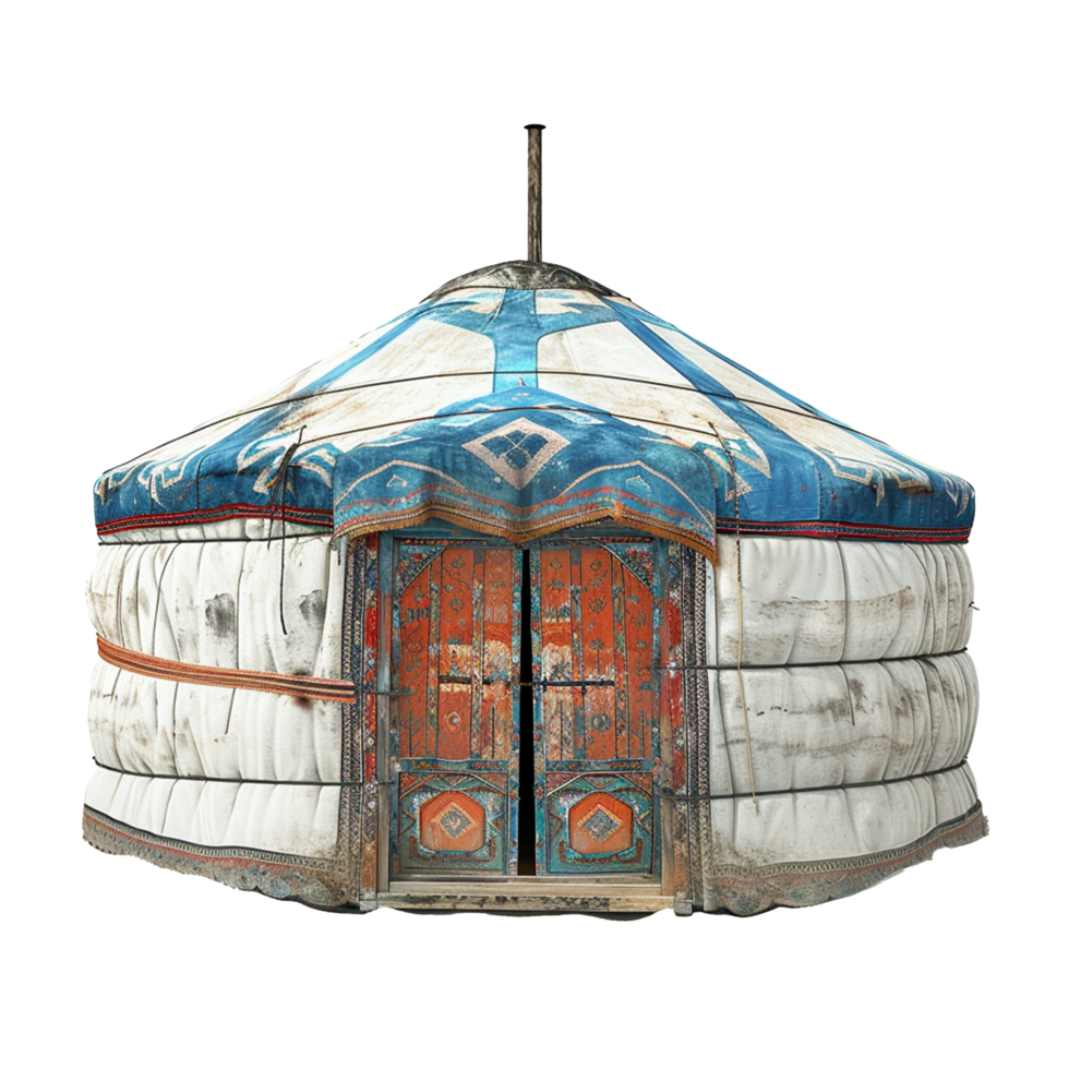 Authentic Mongolian Yurt with Ornate Doors and Traditional Design Elements png