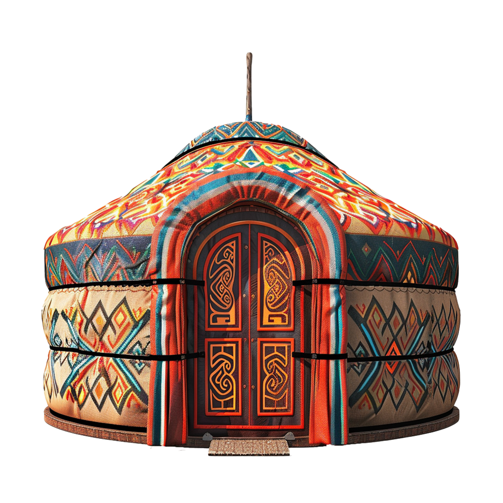 Ornate and Colorful Traditional Yurt with Intricate Door Design png
