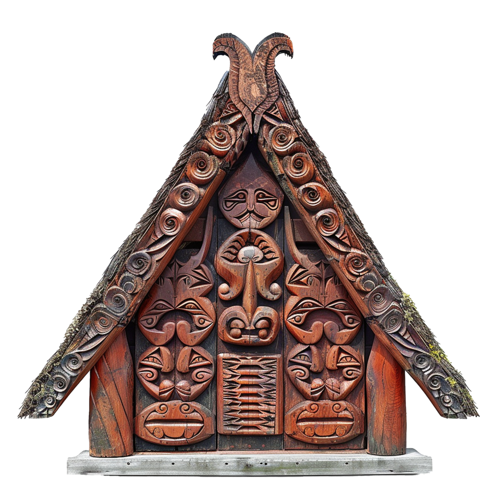 Intricate Maori Carving on a Wooden Structure A Detailed View of Traditional Polynesian Art png