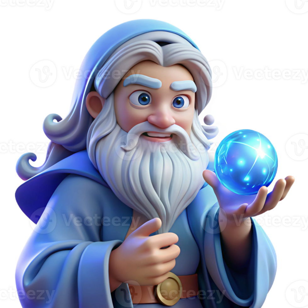 serene minimalist A wise old wizard with a long white beard and twinkling blue eyes, holding a glowing orb, surrounded by swirling arcane symbols. Soft, ethereal lighting. Pre-Raphaelite style premium png