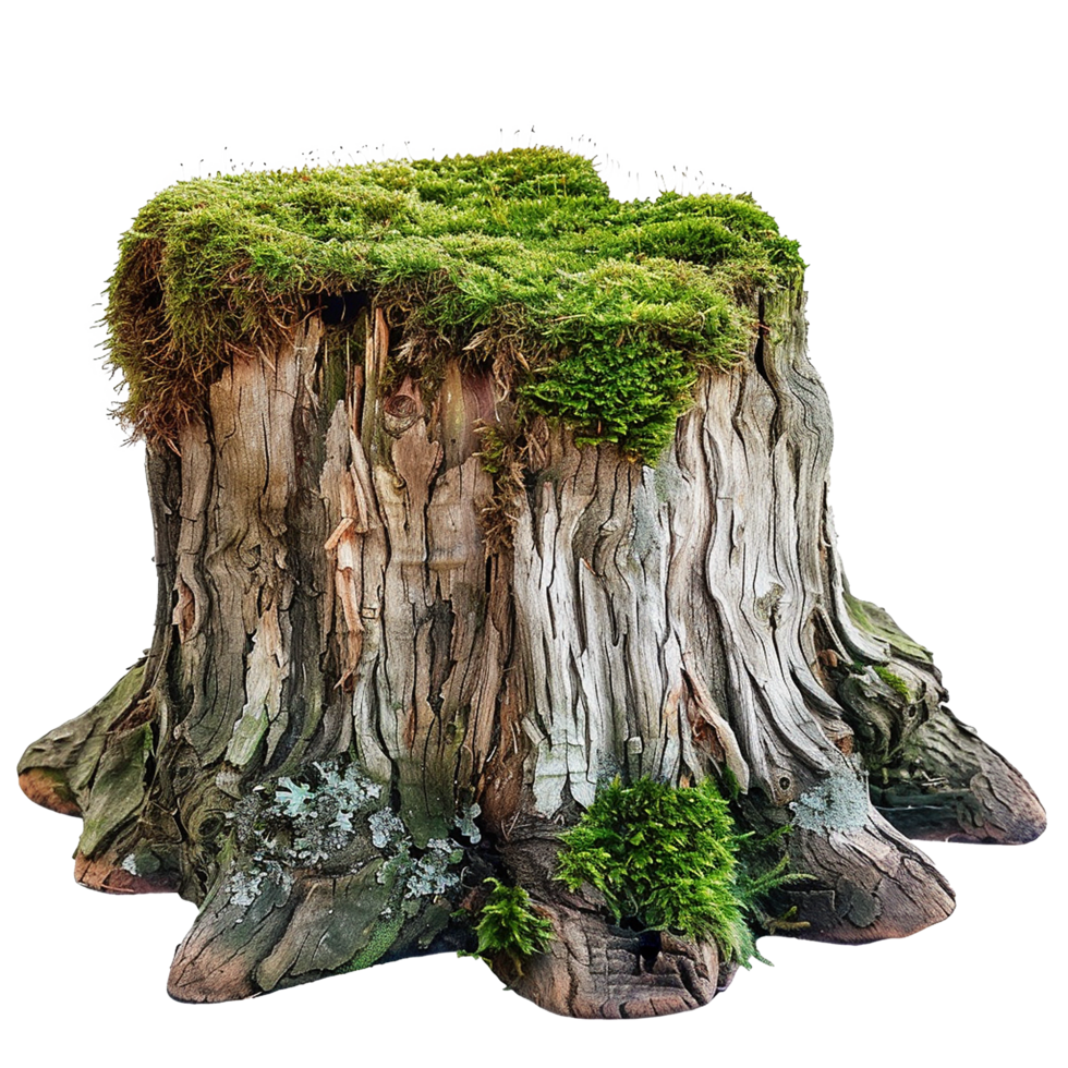 Ancient Tree Stump Covered in Lush Green Moss and Lichens png