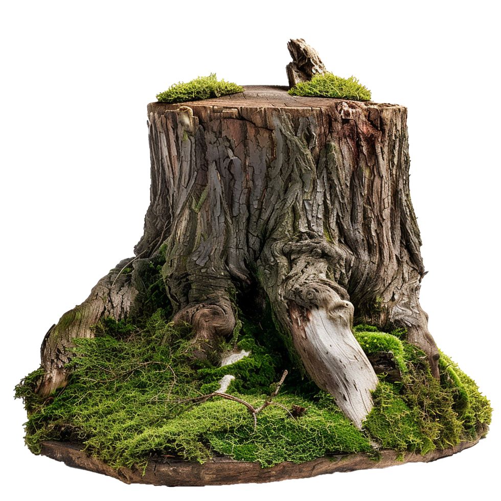 Ancient Tree Stump with Lush Green Moss, a Natural and Rustic Decor Piece png