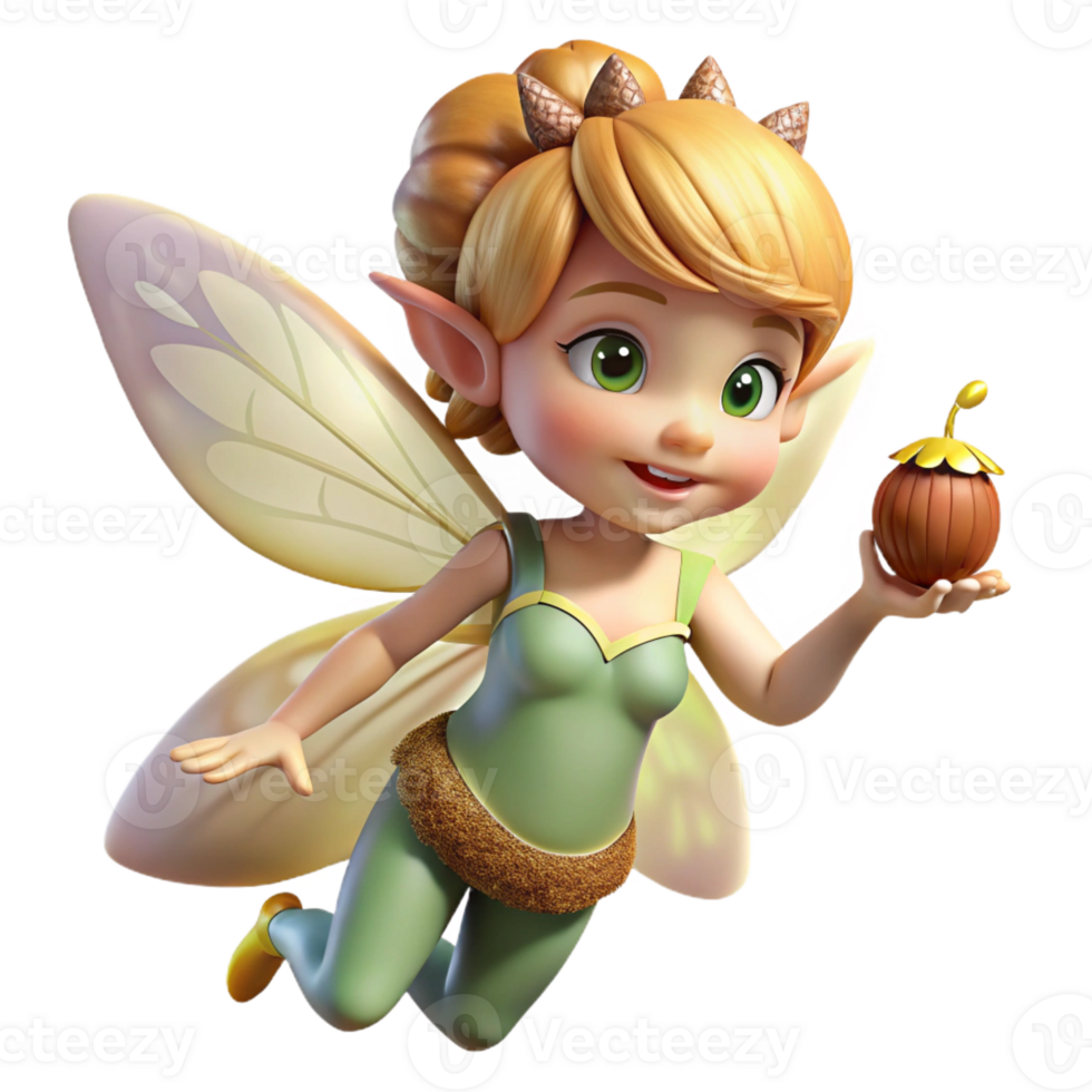 wonderful traditional A playful pixie with gossamer wings and sparkling eyes, sprinkling pixie dust from a tiny acorn shell. Soft, magical lighting. Rococo style genuine png