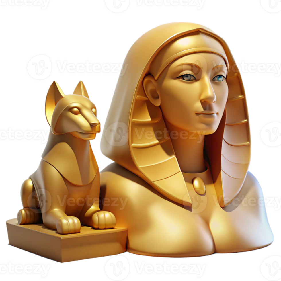 magnificent traditional A mysterious sphinx with the body of a lion and the head of a woman, gazing enigmatically into the distance. Golden hour lighting. Egyptian art style 4K png