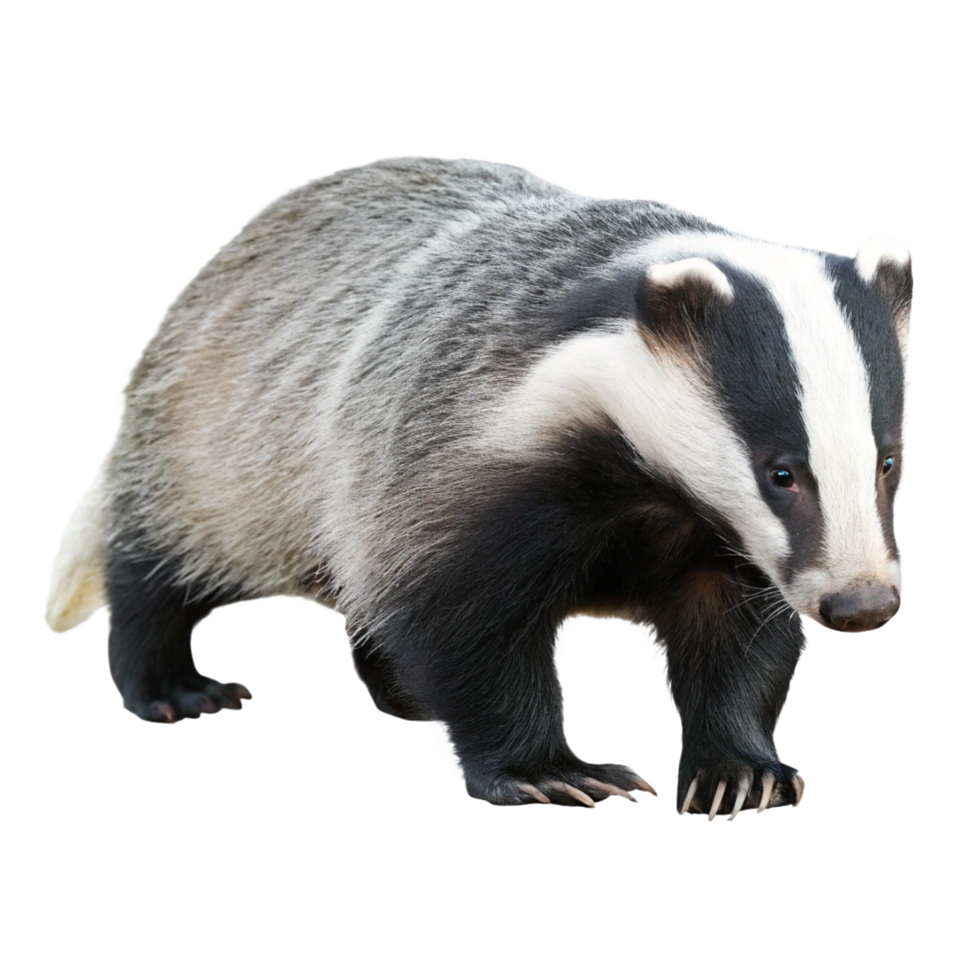 European Badger Walking on Black Background Wildlife Photography png