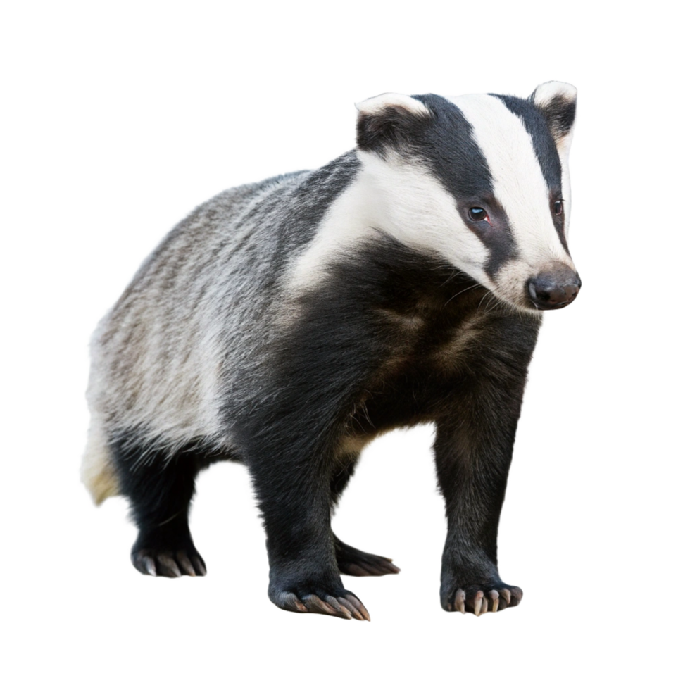 Closeup of an European Badger Standing on Black Background Wildlife Photography png