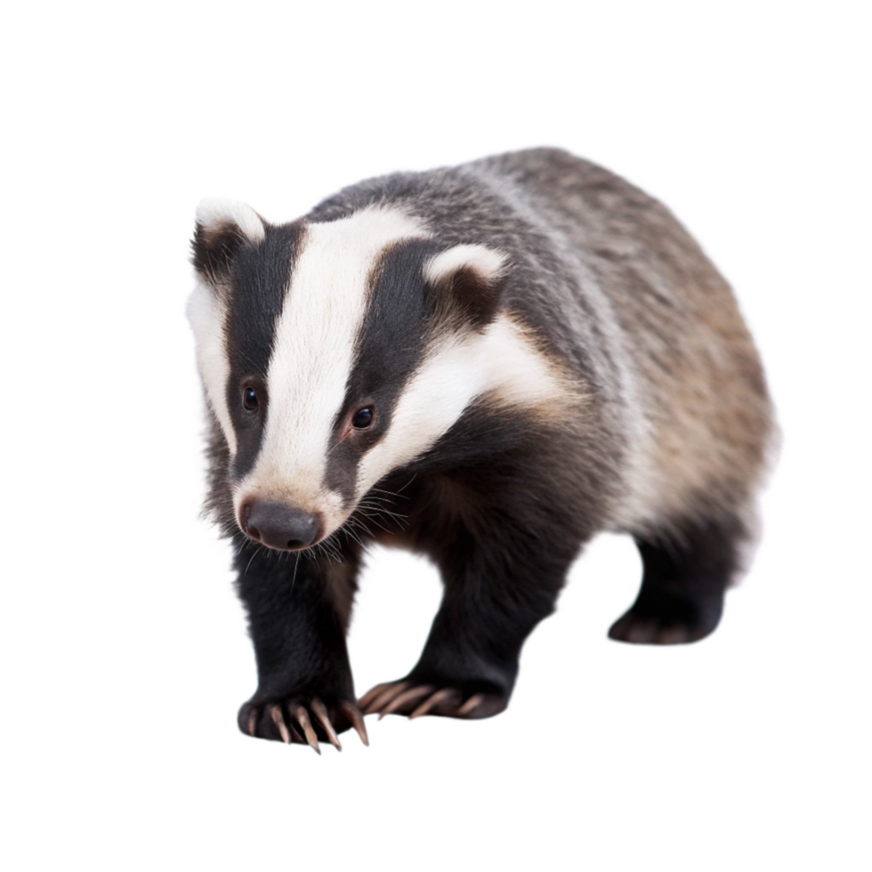 Closeup of a European Badger Walking on Black Background Wildlife Photography png
