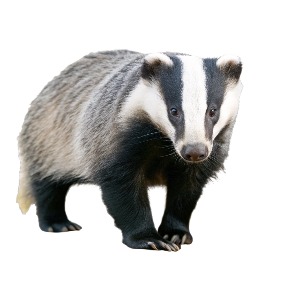 Closeup of a European Badger Standing on Black Background Wildlife Photography png