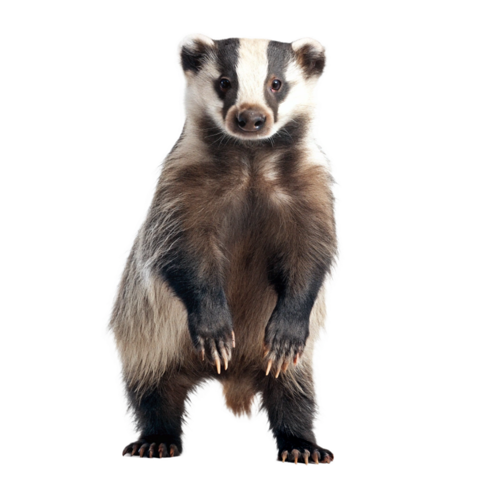 Adorable European Badger Standing on Hind Legs Against Black Background Wildlife Photography png