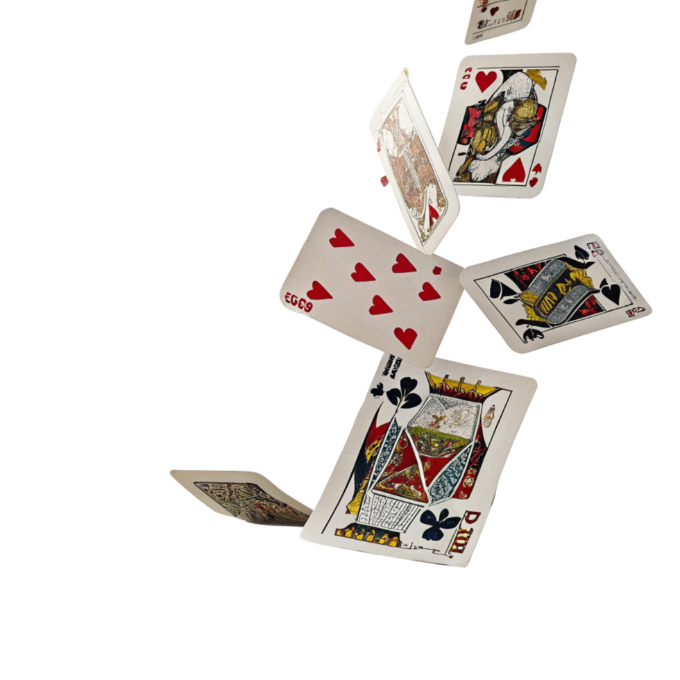 A Stunning Image of Multiple Playing Cards Falling in MidAir Against a Black Background png