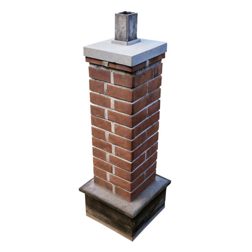 Isolated Image of a Brick Chimney with Concrete Cap and Base Against Black Background png