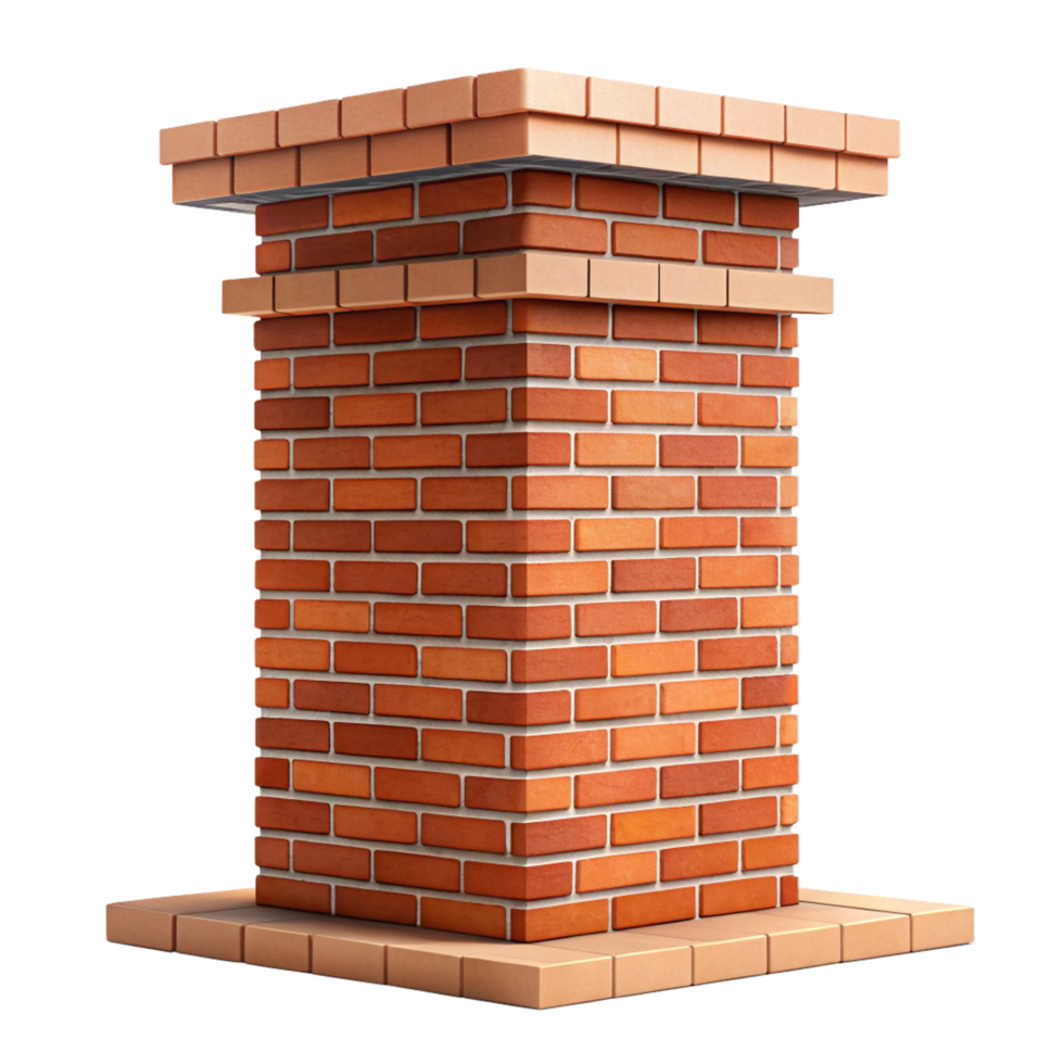 Realistic 3D Render of a Brick Chimney or Pillar with Detailed Texture and Cap png