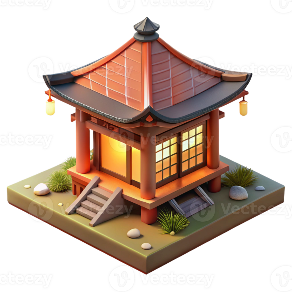 stunning vintage A traditional Japanese tea house with a zen garden, soft morning light, serene and peaceful exclusive png