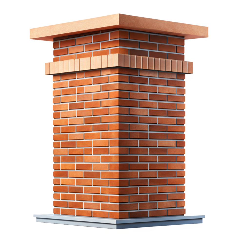 Architectural 3D model of a square brick chimney with a cap and base png