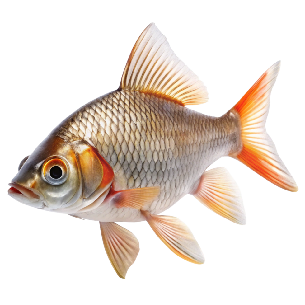 Stunning Closeup of a Single Goldfish with Orange Fins Against a Black Background png