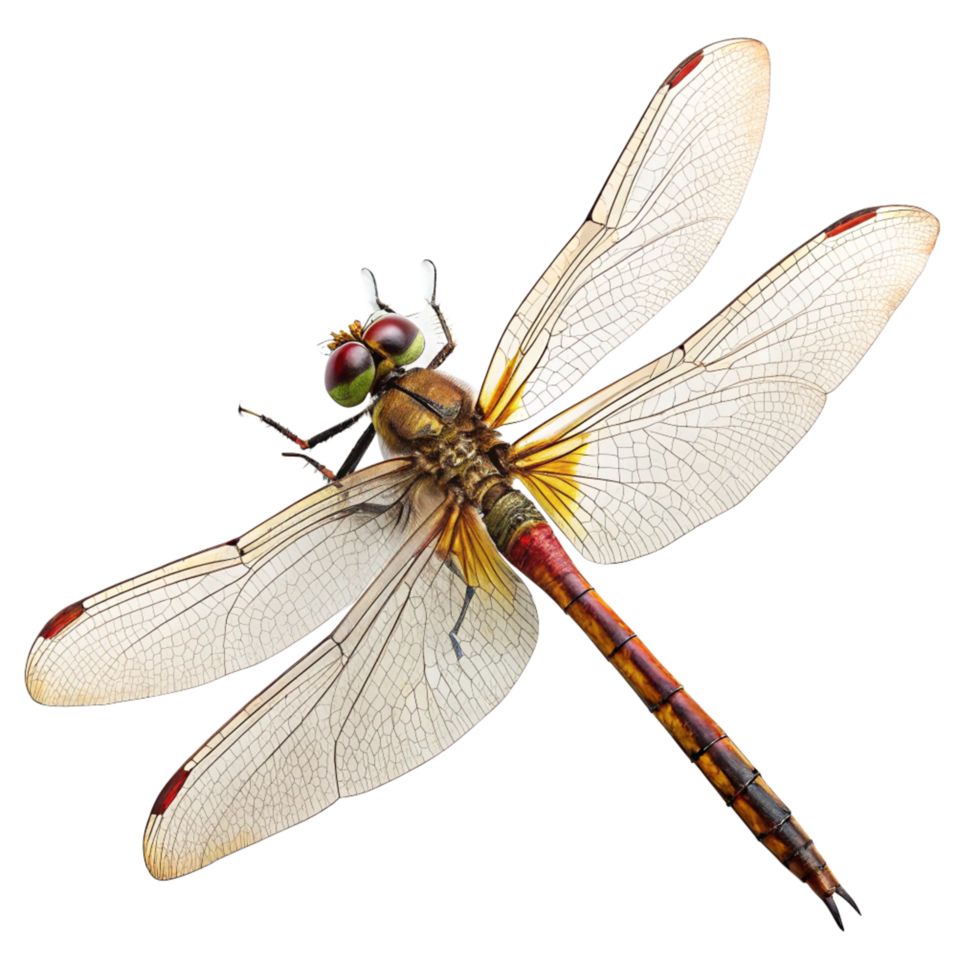 Detailed Closeup of a Dragonfly with Translucent Wings and Vibrant Body png