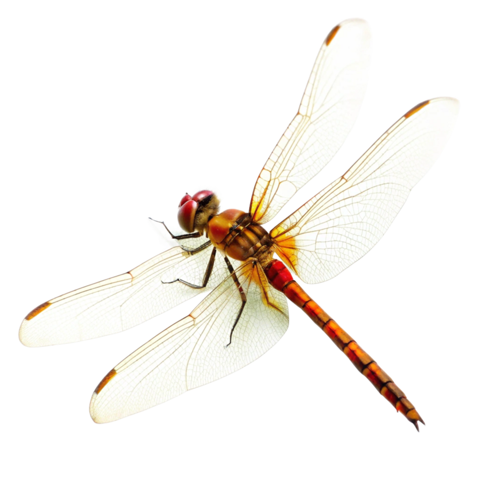Closeup of a vibrant dragonfly with translucent wings against a black background png