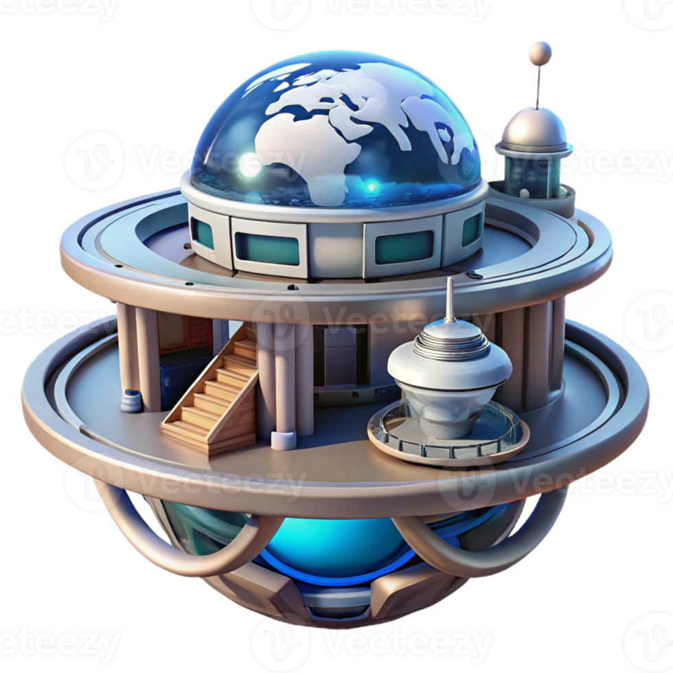 impressive classic A futuristic space station with modular architecture, rotating sections, view of Earth from space high quality png