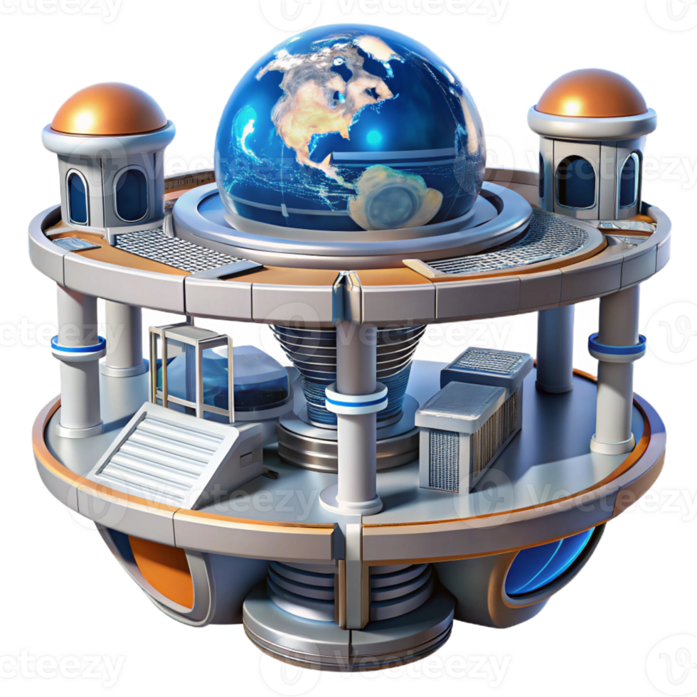 magnificent modern A futuristic space station with modular architecture, rotating sections, view of Earth from space high resolution png