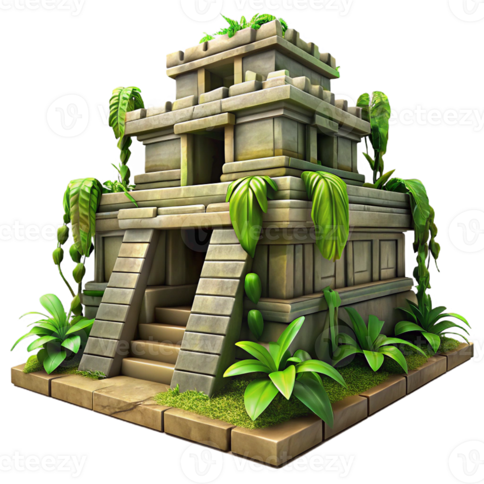 impressive minimalist An ancient Mayan temple overgrown with jungle vines, dappled sunlight, mysterious and atmospheric 4K png