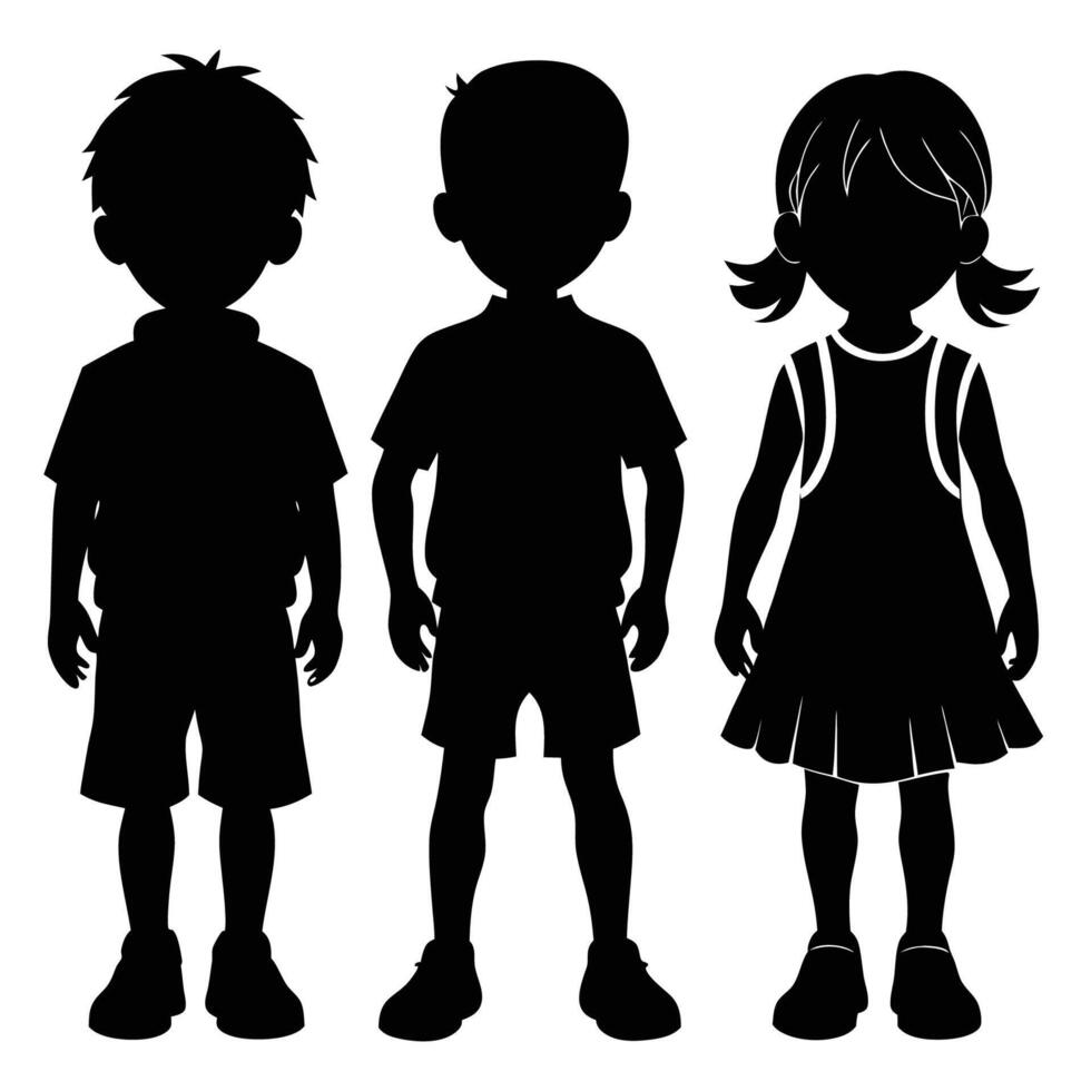 Delightful Silhouette Set of Children in a Flat Style on a White Background vector