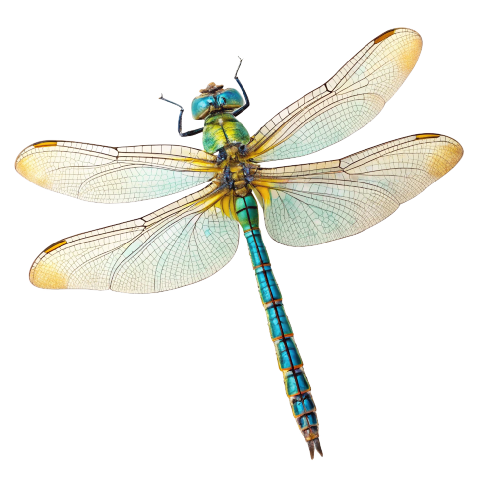 Stunning Closeup of a Vibrant Green and Blue Dragonfly with Detailed Wings png