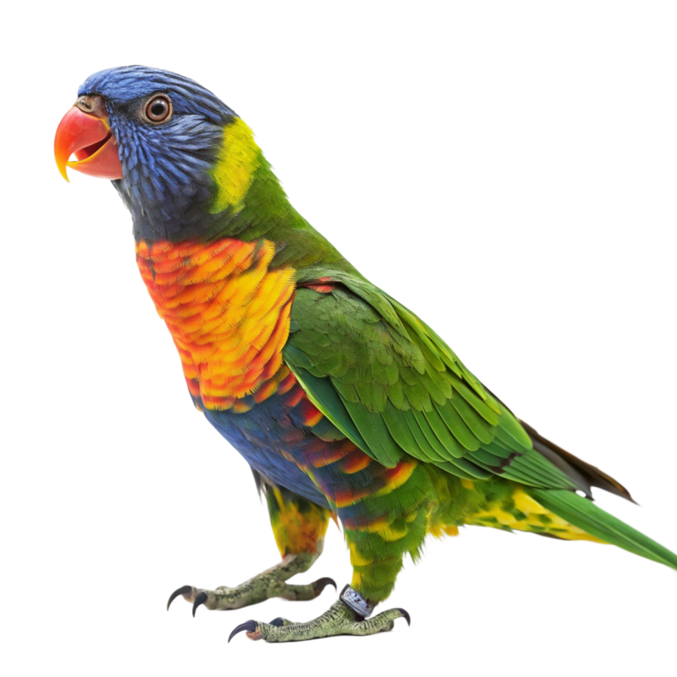 Vibrant Rainbow Lorikeet Parrot Bird with Green Yellow Orange Blue and Red Feathers png