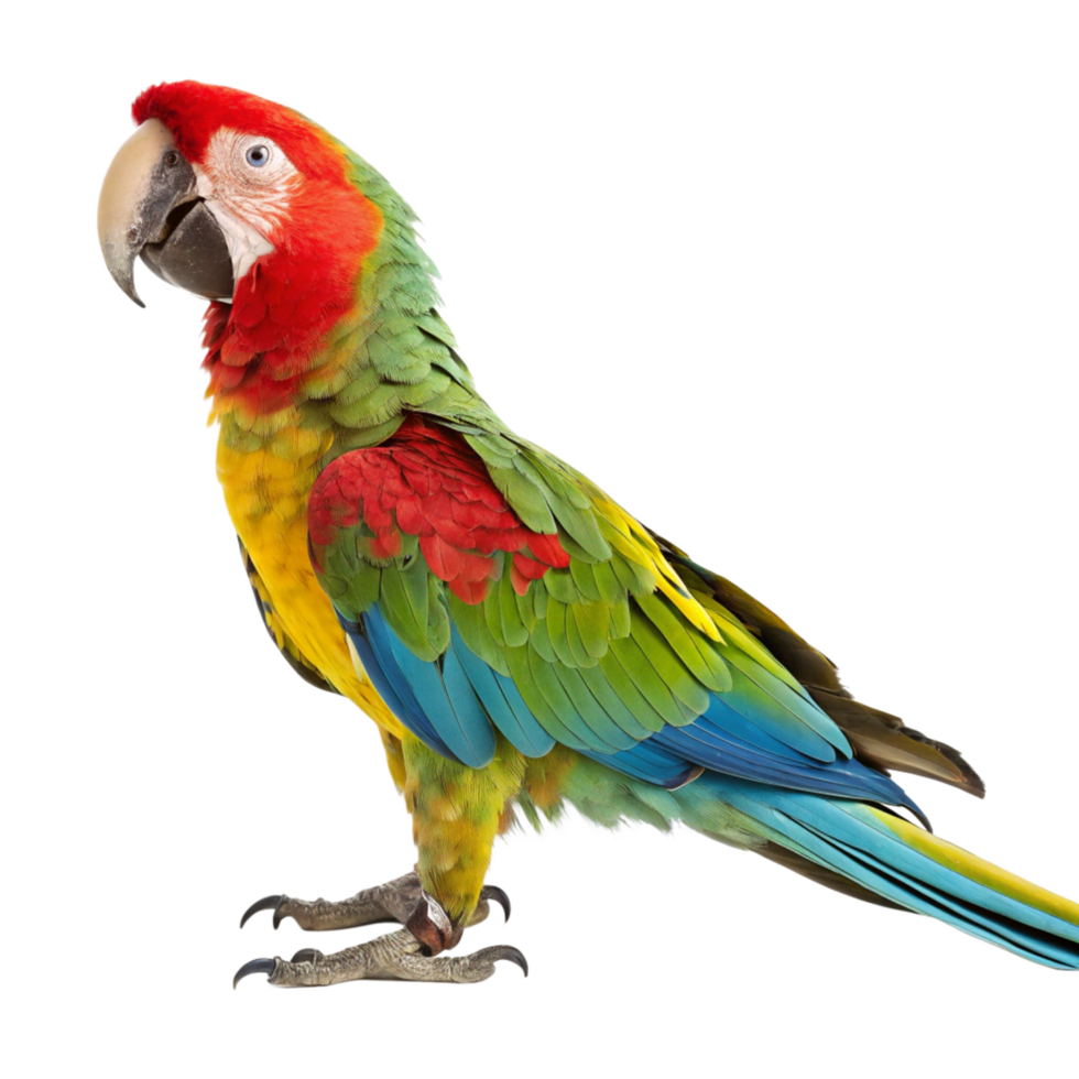 A Stunning Profile View of a Vibrant Greenwinged Macaw Parrot Against a Black Background png