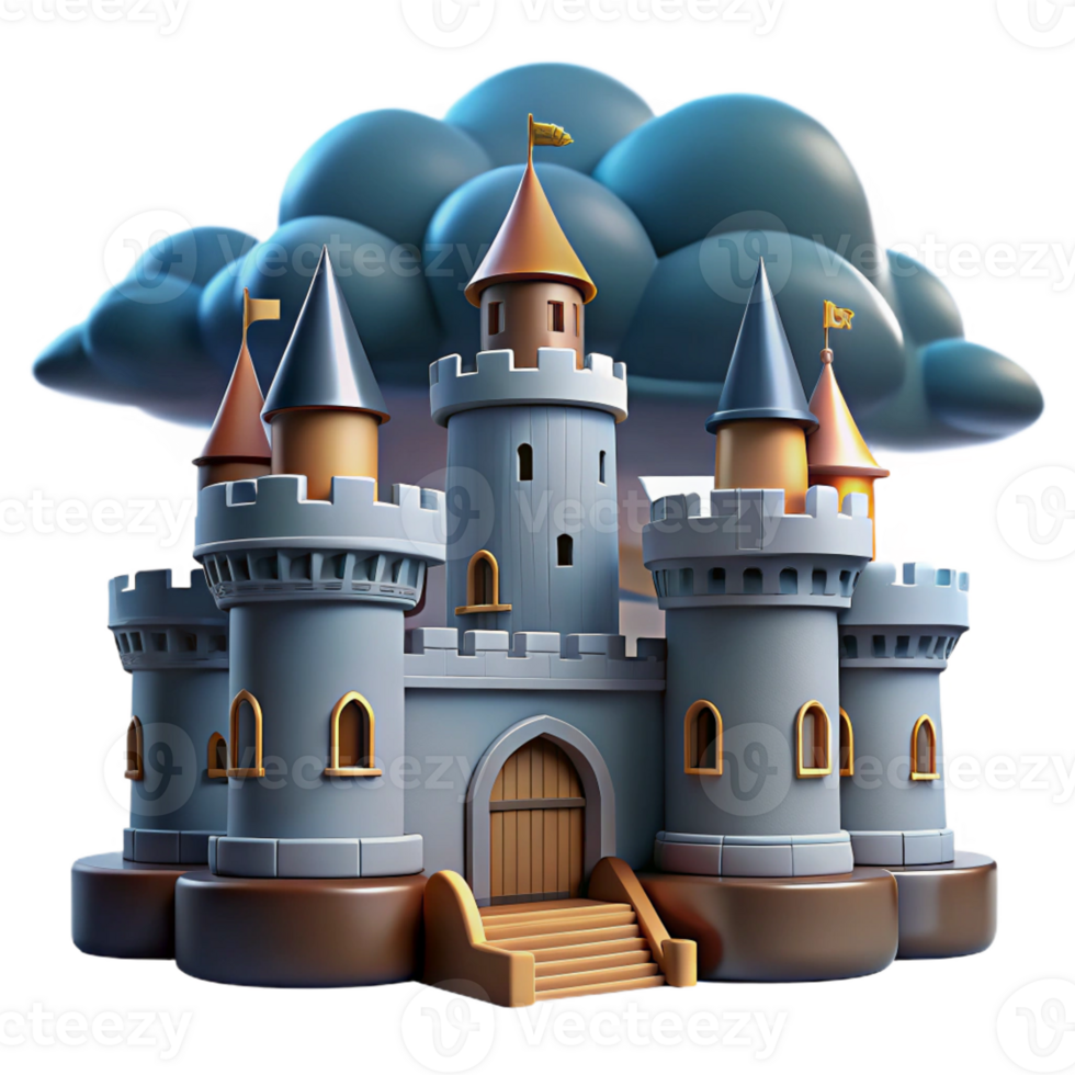 stunning minimalist A medieval castle with fortified walls, a drawbridge, dramatic stormy sky high quality png