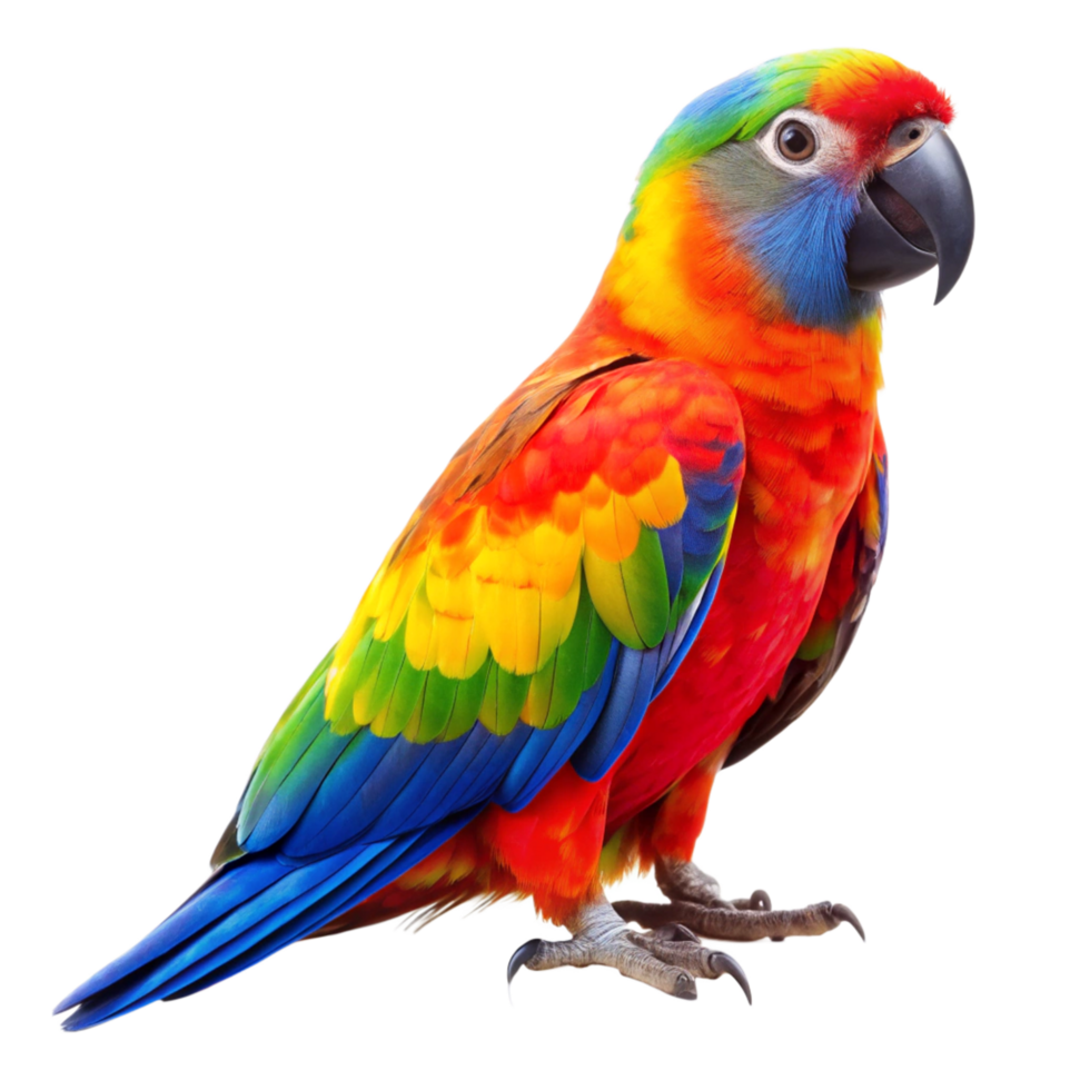 Vibrant Colorful Parrot Bird Species in Profile View Against Black Background png
