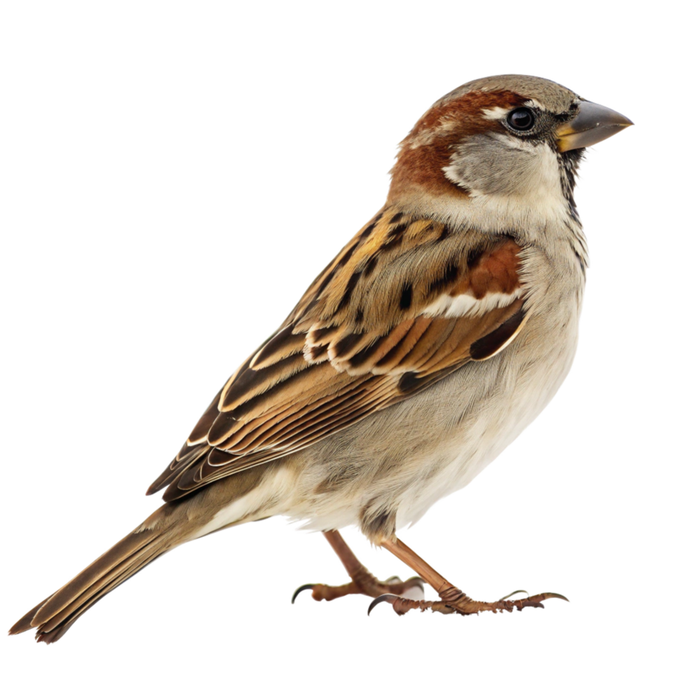 Closeup of a House Sparrow Perched Against a Black Background png