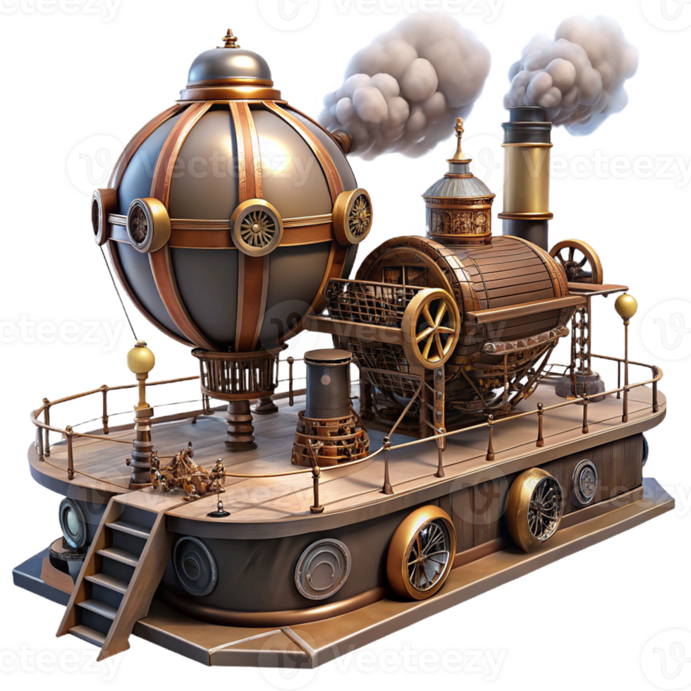 wonderful vintage A steampunk airship dock with intricate gears and pipes, smoky atmosphere, Victorian industrial style exclusive png