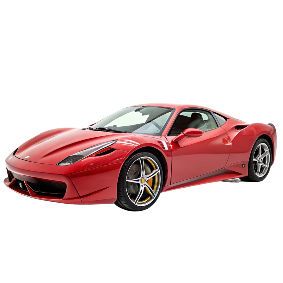Sleek Red Ferrari 458 Italia Coupe with Gold Wheels and Aerodynamic Enhancements png